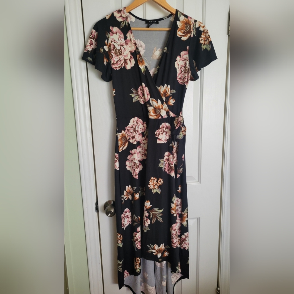 A Byer Black Floral High Low Maxi Dress Size M